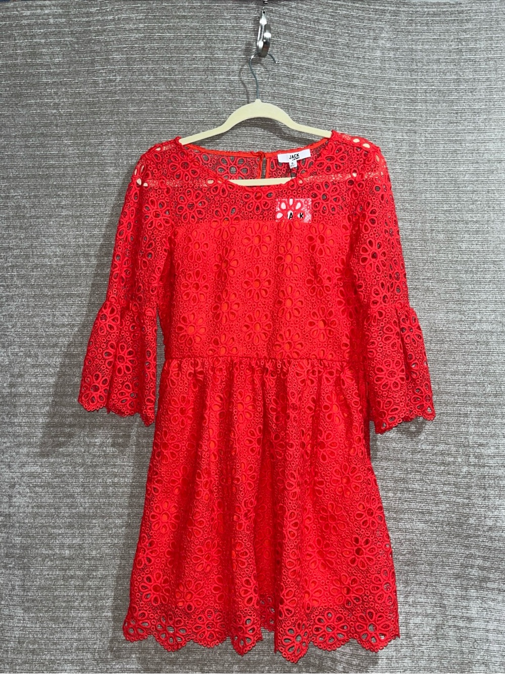 Poppy Red Eyelet Floral Lace Bell Sleeves Jack by BB Dakota Dress New Women’s 6